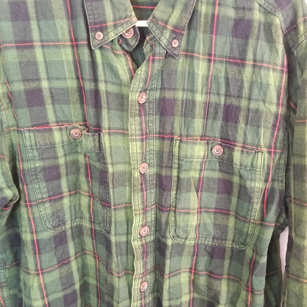 Duluth Trading Co Plaid Flannel Shirt Mens L Tall Green Excellent Slim Fit - Picture 5 of 8
